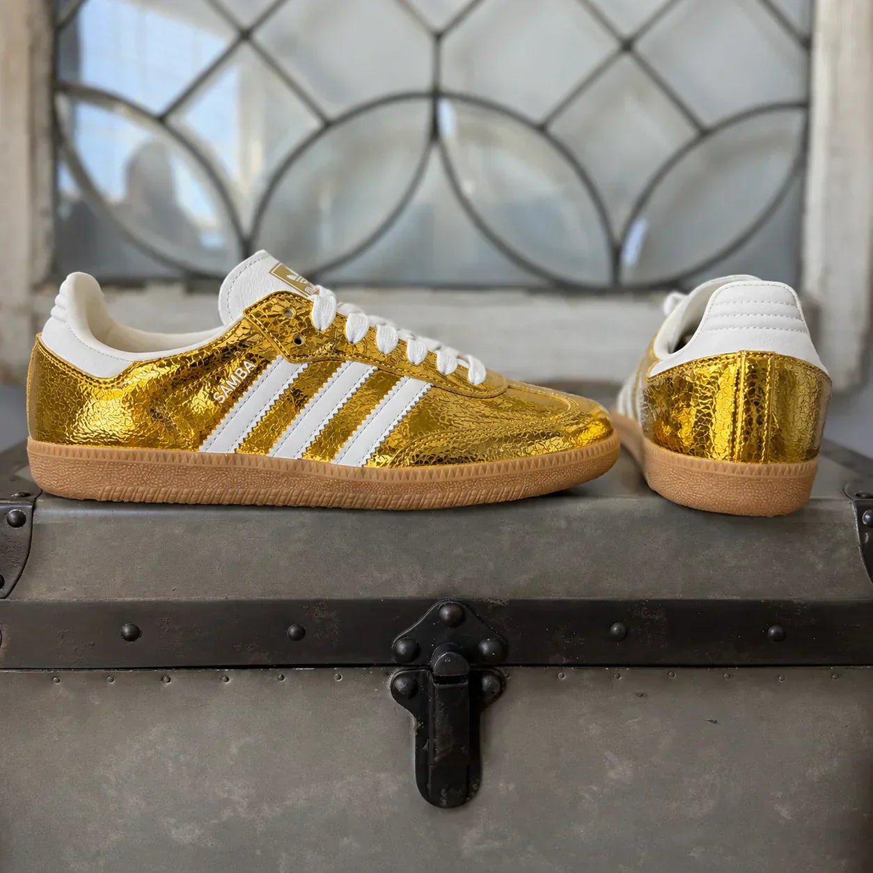AD Samba OG Women's Gold Metallic Cracked Leather Sneakers